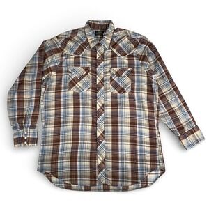 Rare Vintage Sears Western Pearl Snap Cowboy Plaid LS Shirt Sz XL